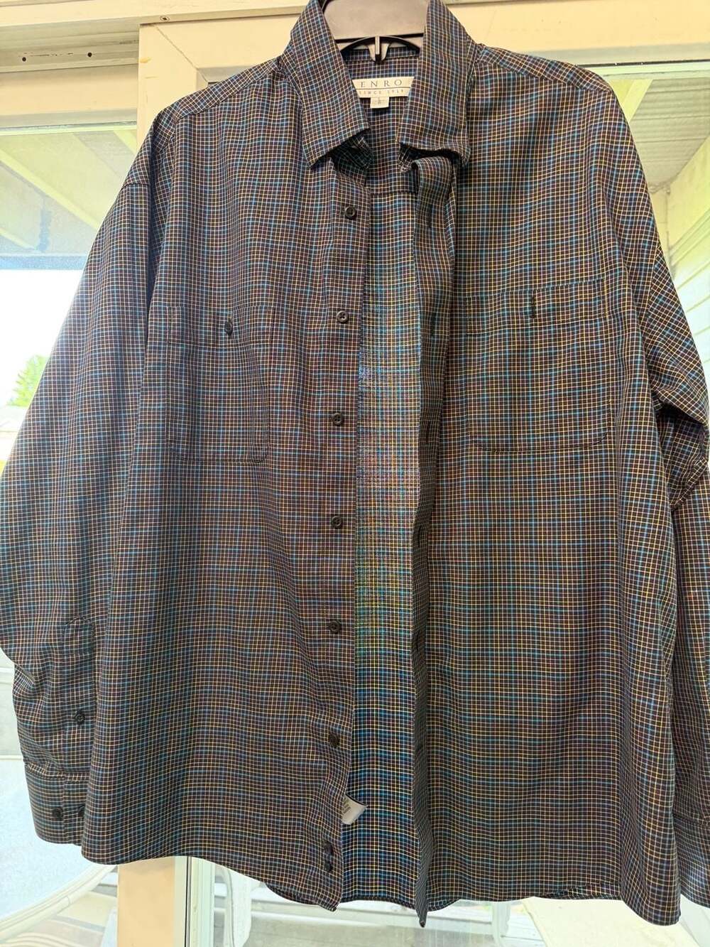 Enro Men's Non-Iron Plaid Long Sleeve Button Down Shirt Size Large